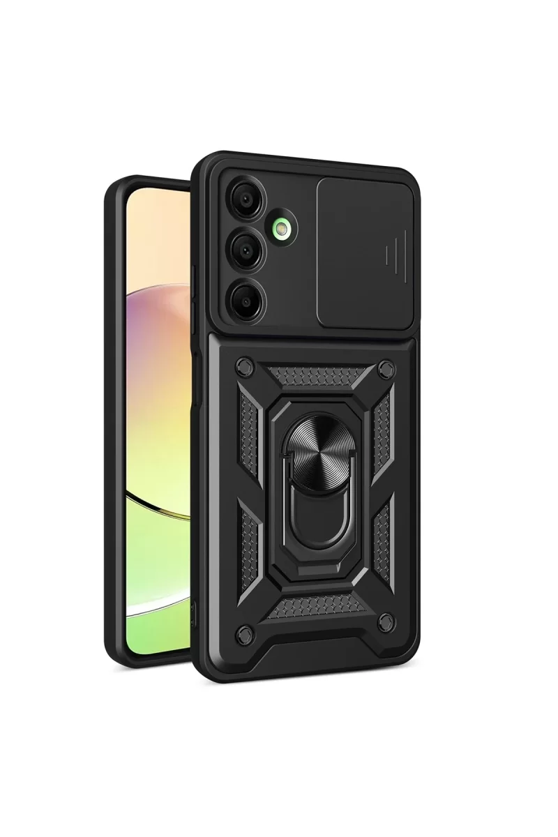 Newface Samsung Galaxy A16 5G Kılıf Pars Lens Yüzüklü Silikon - Siyah