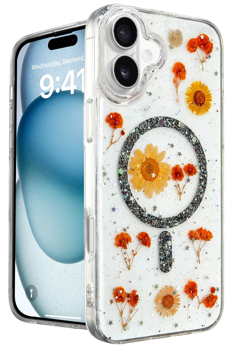 Newface Apple iPhone 16 Kılıf Daisy Simli Magsafe Kapak - Siyah