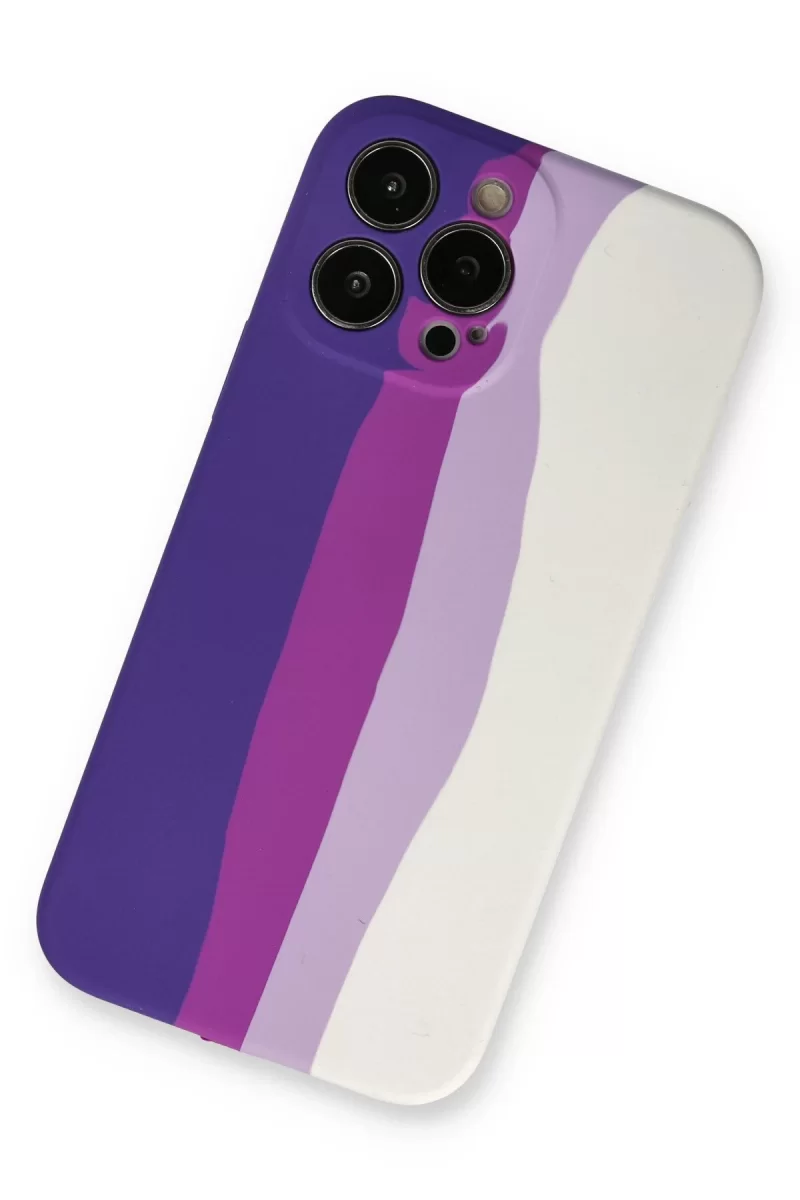 Newface Apple iPhone 13 Pro Kılıf Ebruli Lansman Silikon - Mor-Beyaz
