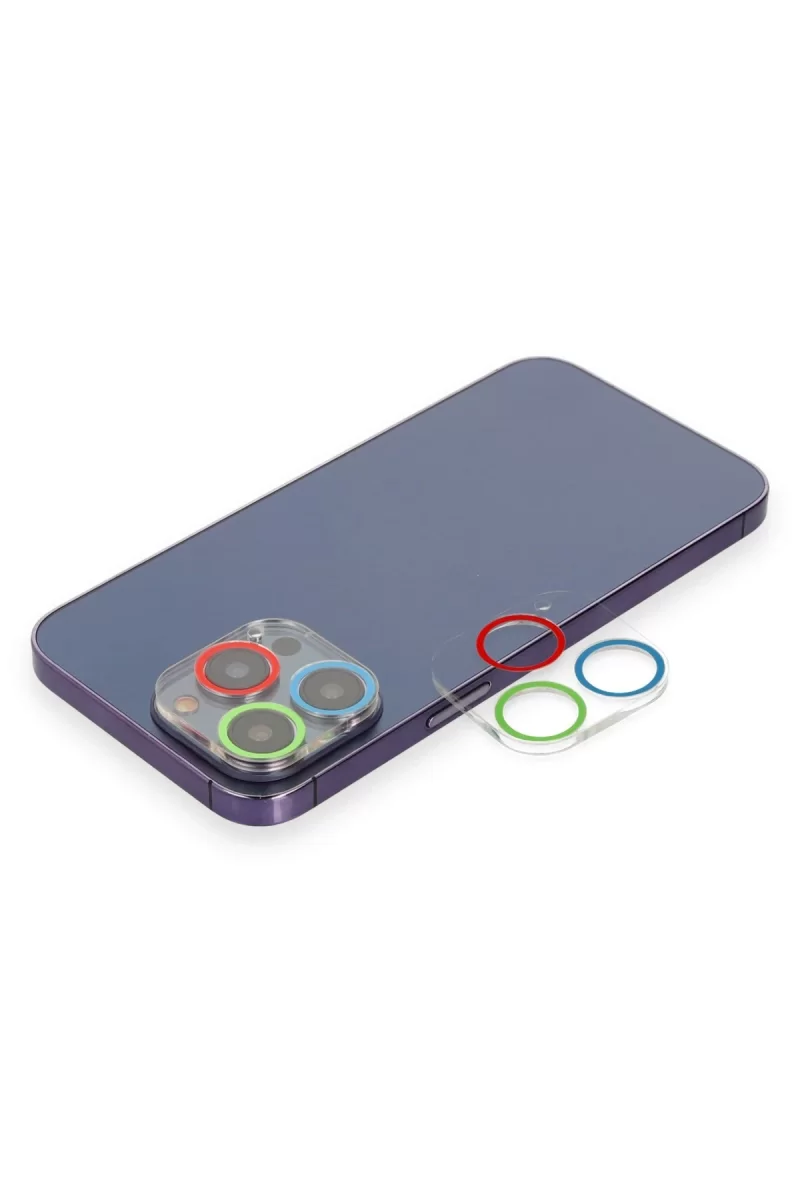 Newface Apple iPhone 13 Pro Max Renkli Kamera Lens Koruma Cam - Mavi-Yeşil