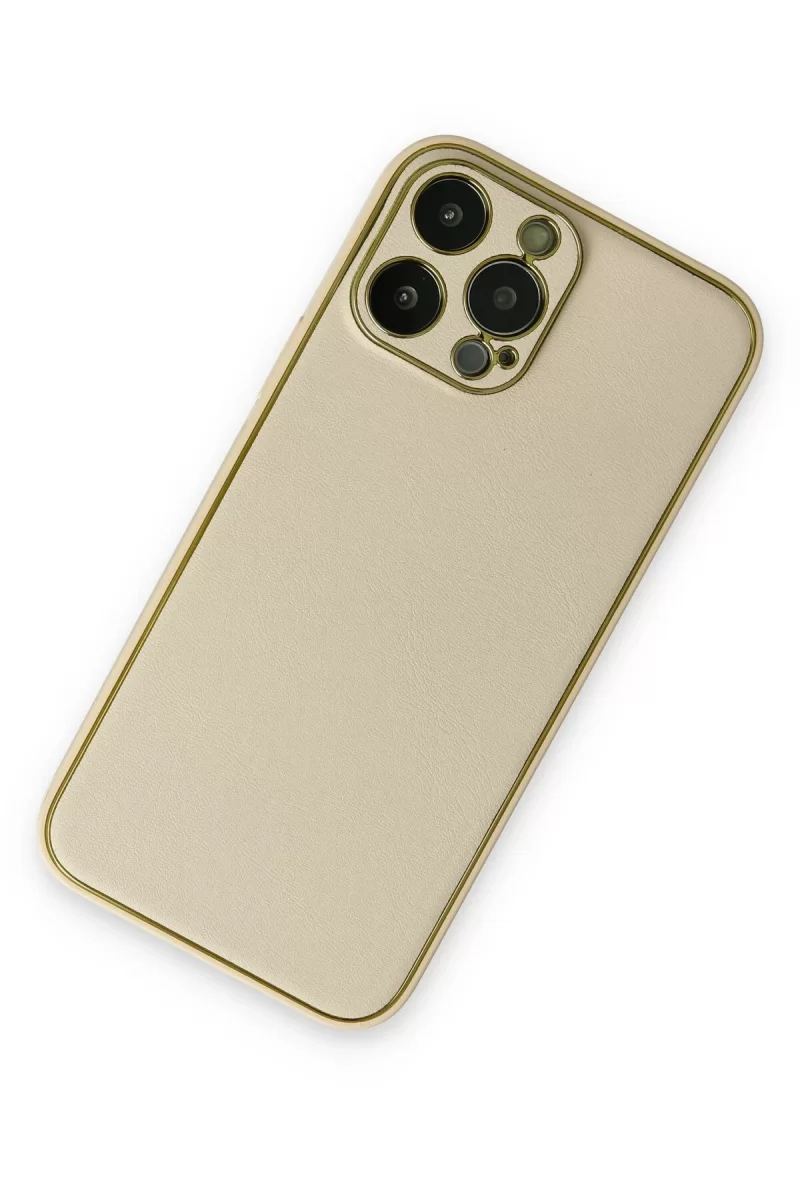 Newface Apple iPhone 13 Pro Kılıf Coco Deri Silikon Kapak - Gold
