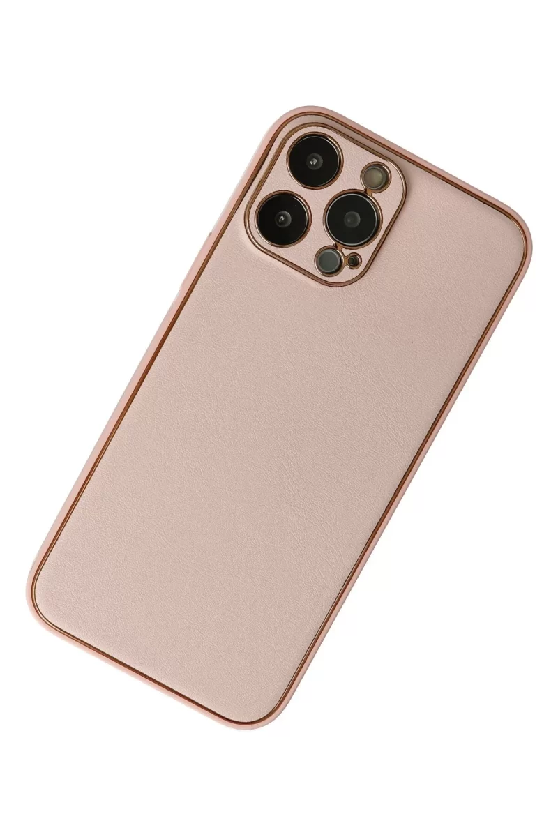 Newface Apple iPhone 13 Pro Kılıf Coco Deri Silikon Kapak - Pudra