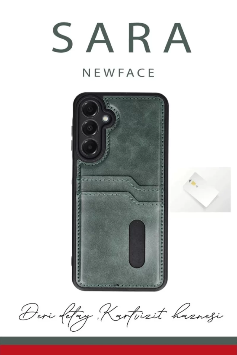 Newface Samsung Galaxy A16 5G Kılıf Sara Kartvizitli Deri Kılıf - Taba