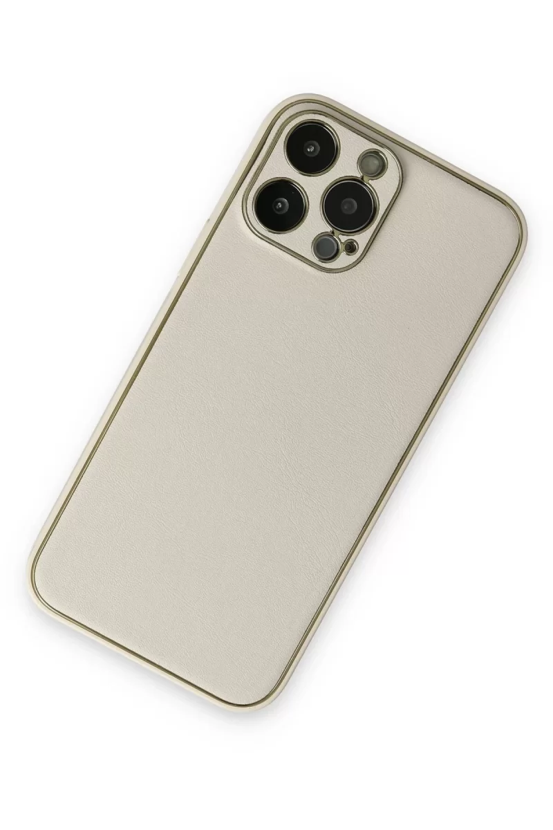 Newface Apple iPhone 13 Pro Kılıf Coco Deri Silikon Kapak - Beyaz