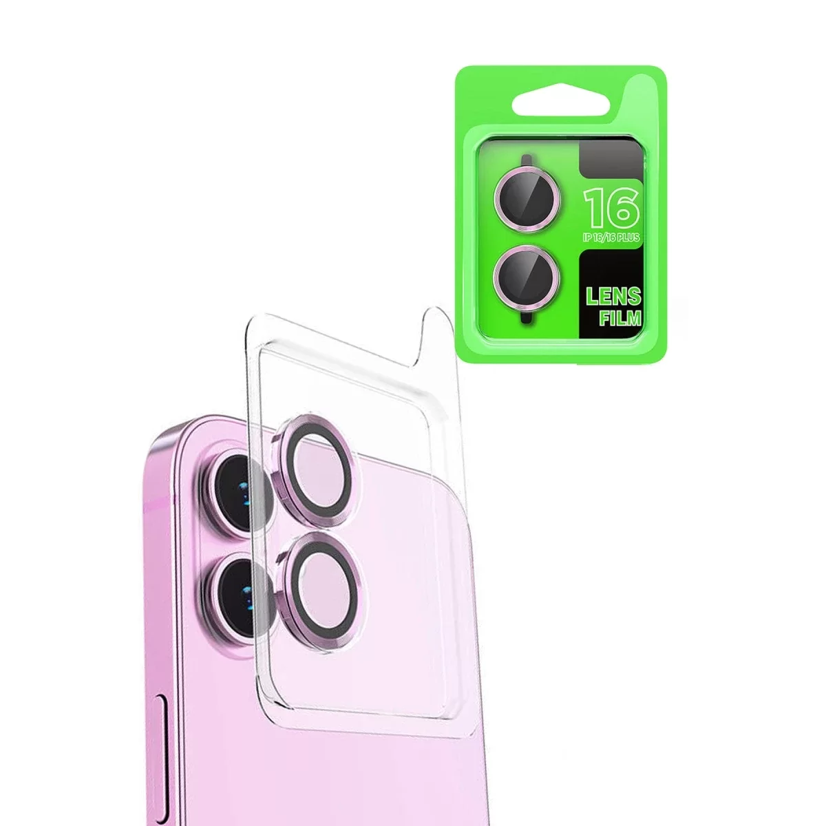 Newface Apple iPhone 16 Raze Metal Kamera Lens - Pembe