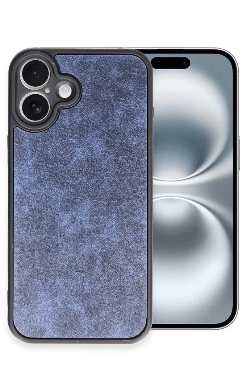 Newface Apple iPhone 16 Plus Kılıf Aras Deri Kapak - Lacivert
