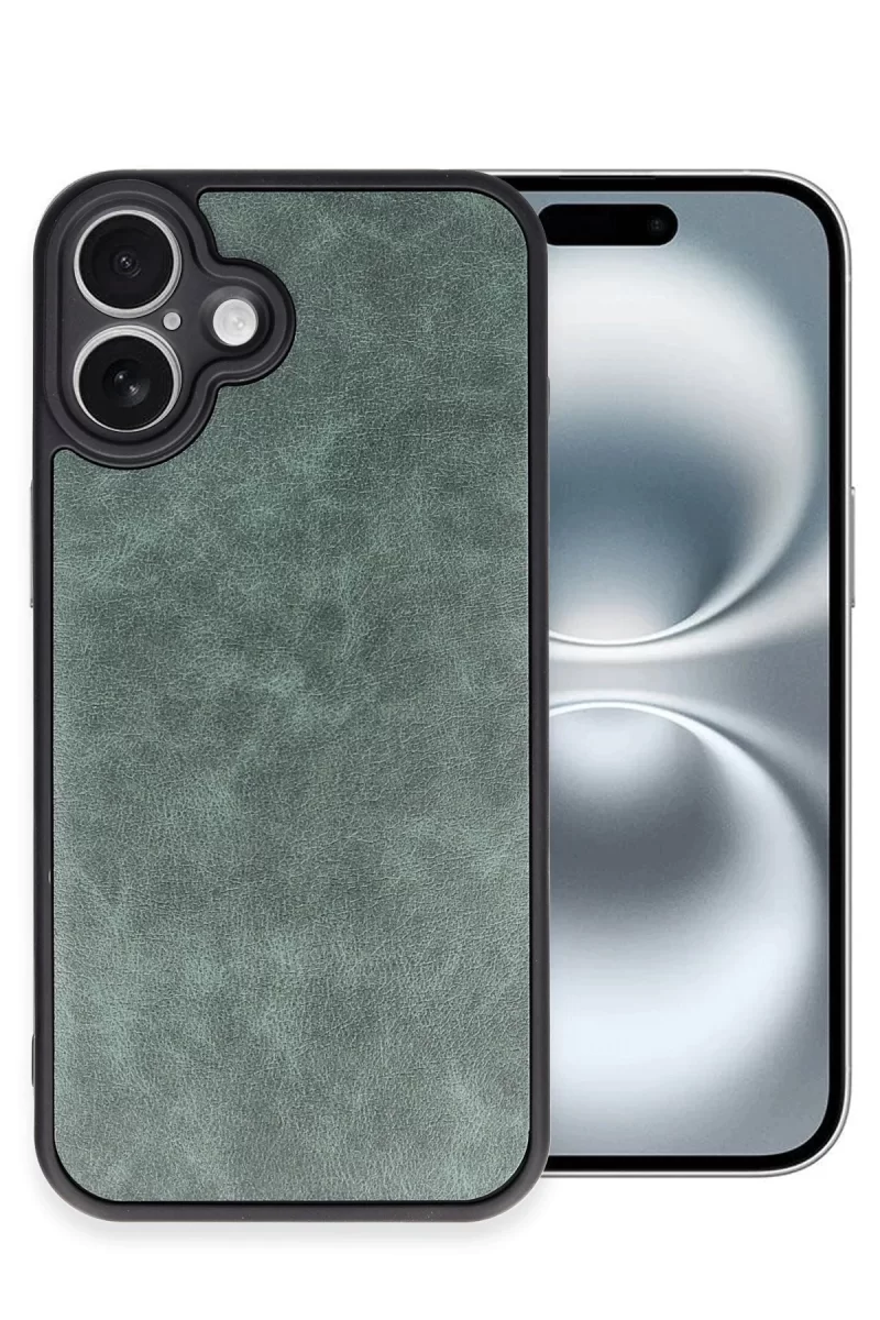 Newface Apple iPhone 16 Plus Kılıf Aras Deri Kapak - Koyu Yeşil