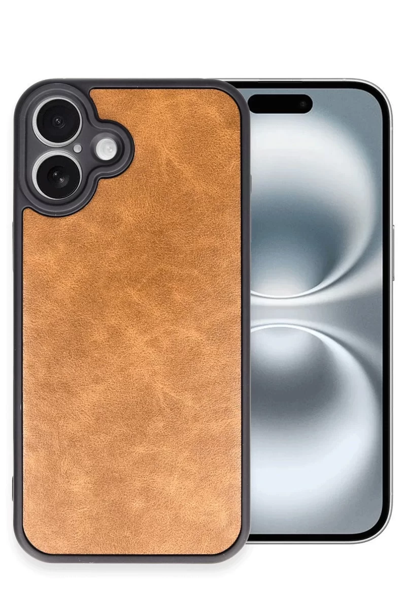 Newface Apple iPhone 16 Plus Kılıf Aras Deri Kapak - Taba