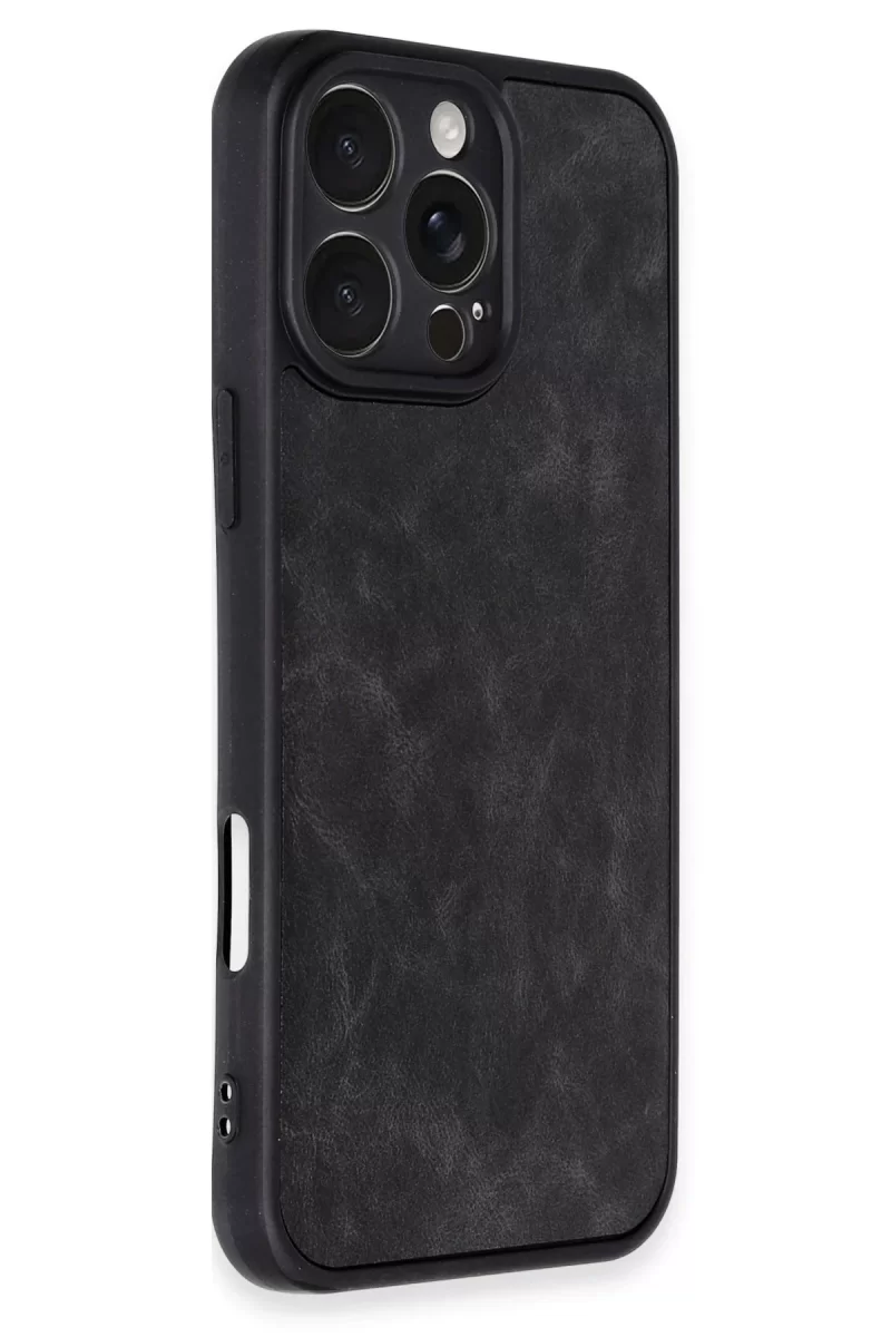 Newface Apple iPhone 16 Pro Kılıf Aras Deri Kapak - Siyah