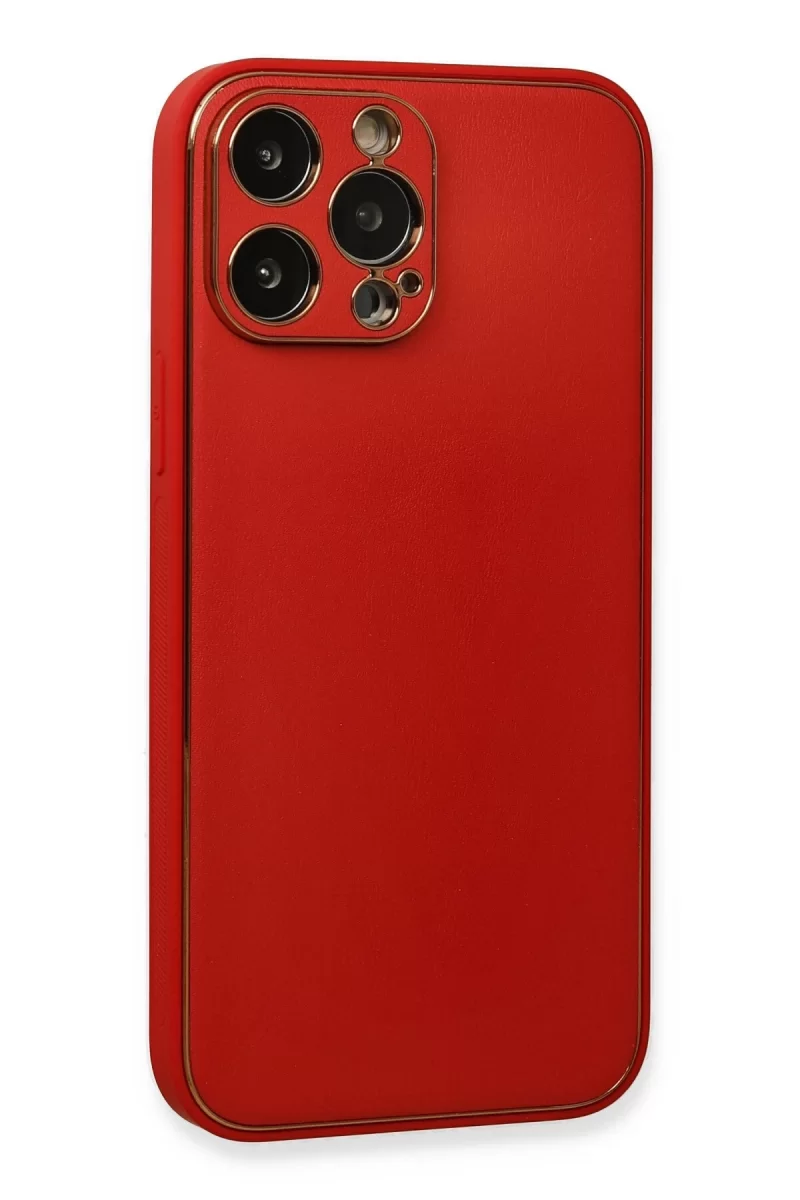 Newface Apple iPhone 13 Pro Max Kılıf Coco Deri Silikon Kapak - Kırmızı