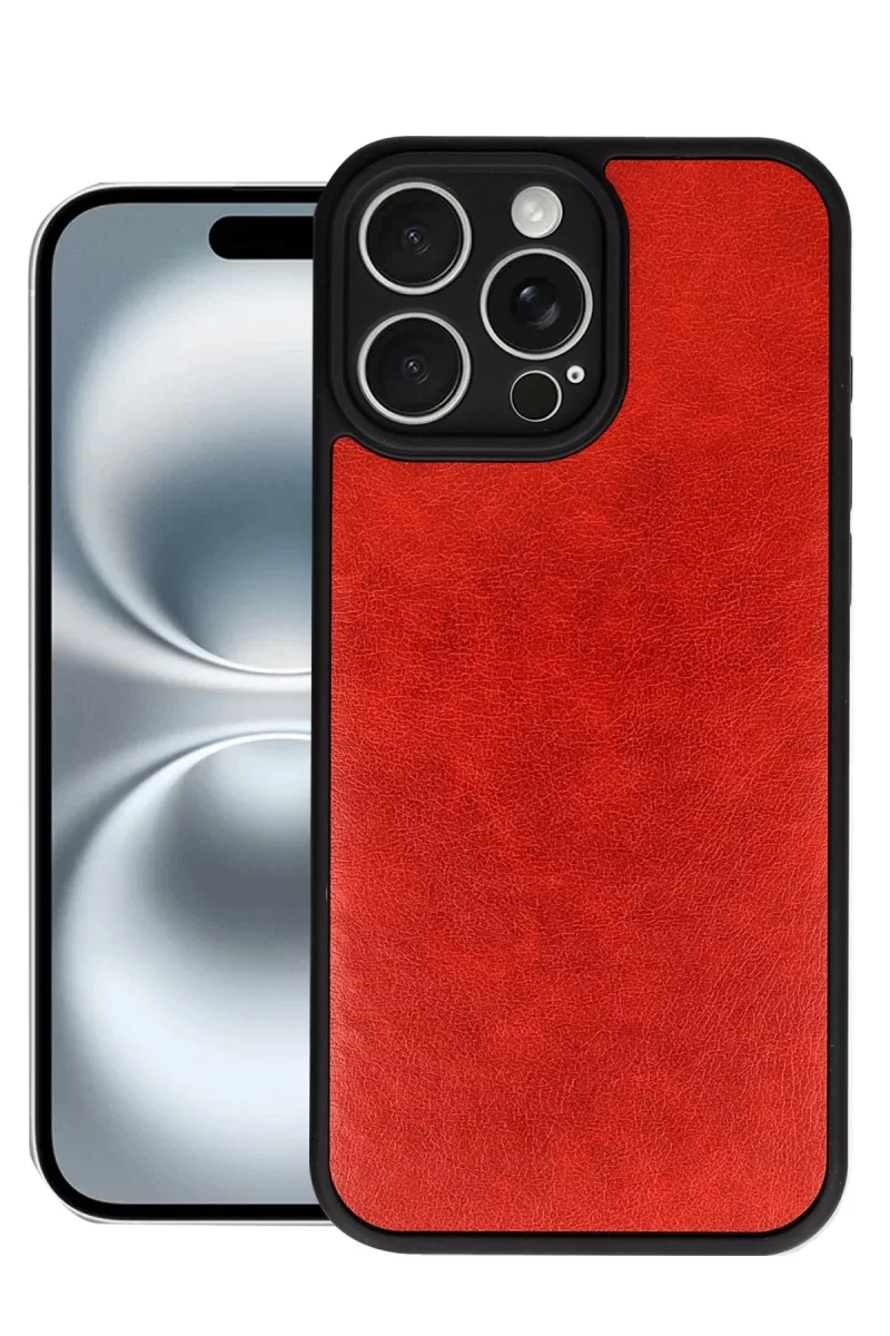 Newface Apple iPhone 16 Pro Kılıf Aras Deri Kapak - Kırmızı