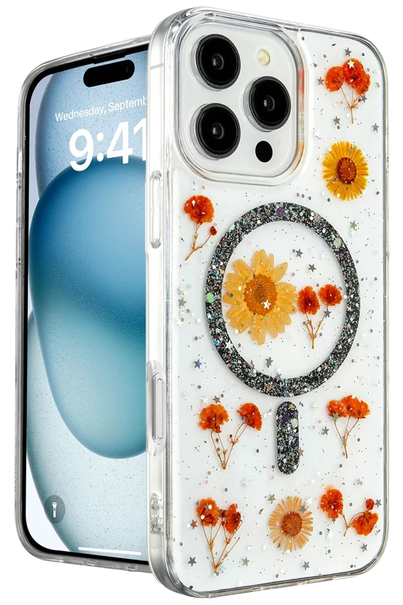 Newface Apple iPhone 16 Pro Max Kılıf Daisy Simli Magsafe Kapak - Siyah