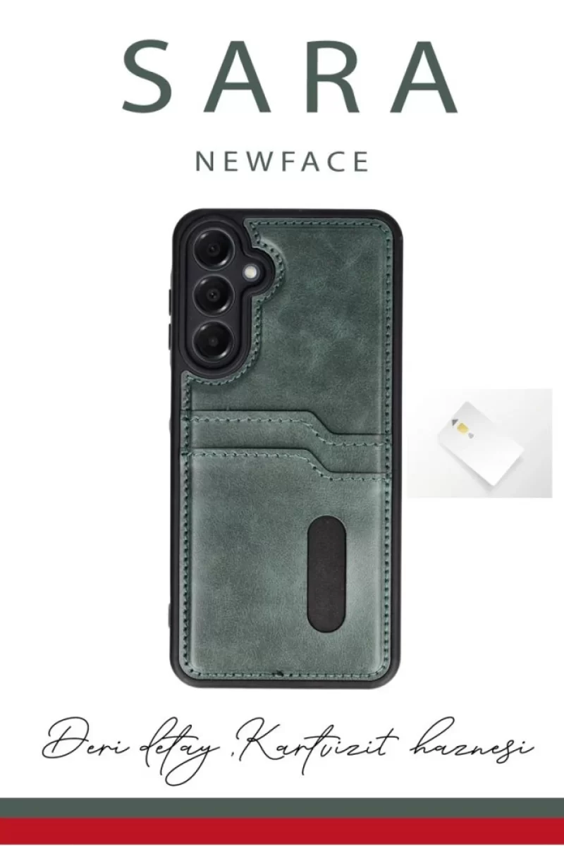 Newface Samsung Galaxy A06 Kılıf Sara Kartvizitli Deri Kılıf - Koyu Yeşil