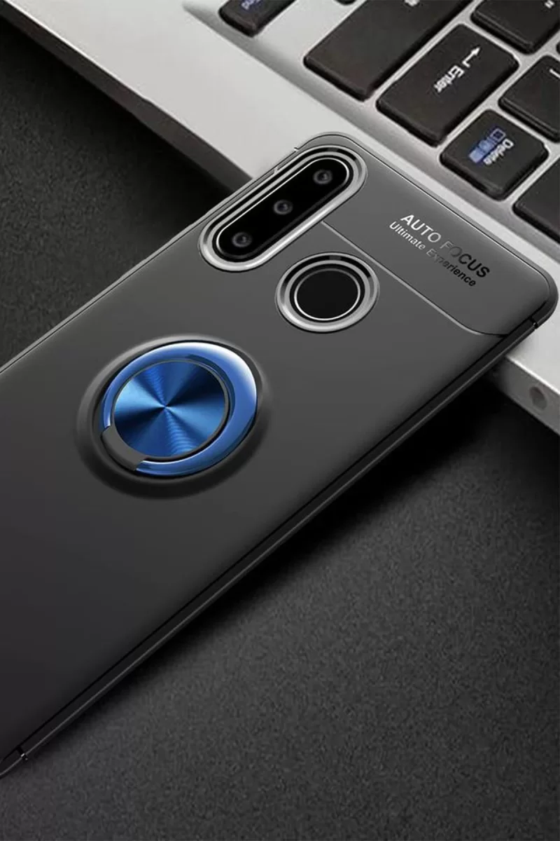 Newface Huawei Y6P Kılıf Range Yüzüklü Silikon - Siyah-Mavi
