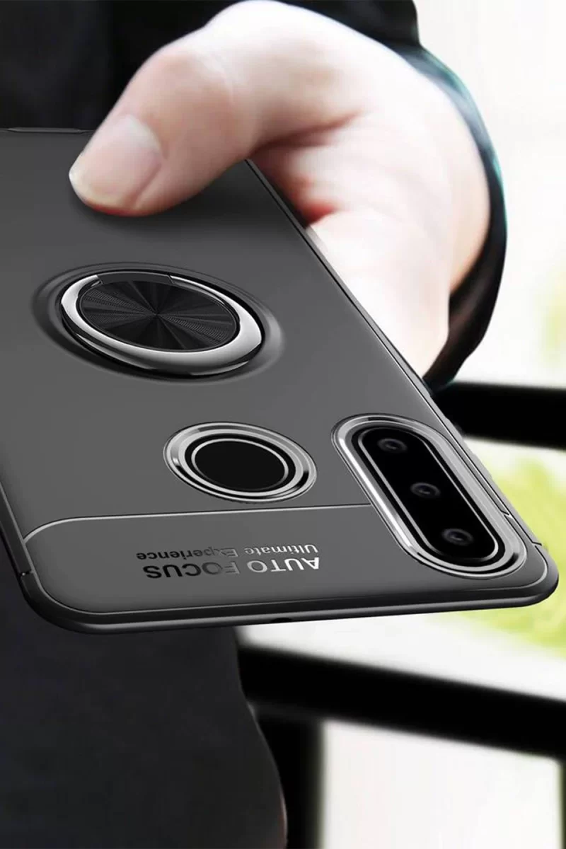 Newface Huawei Y6P Kılıf Range Yüzüklü Silikon - Siyah-Mavi