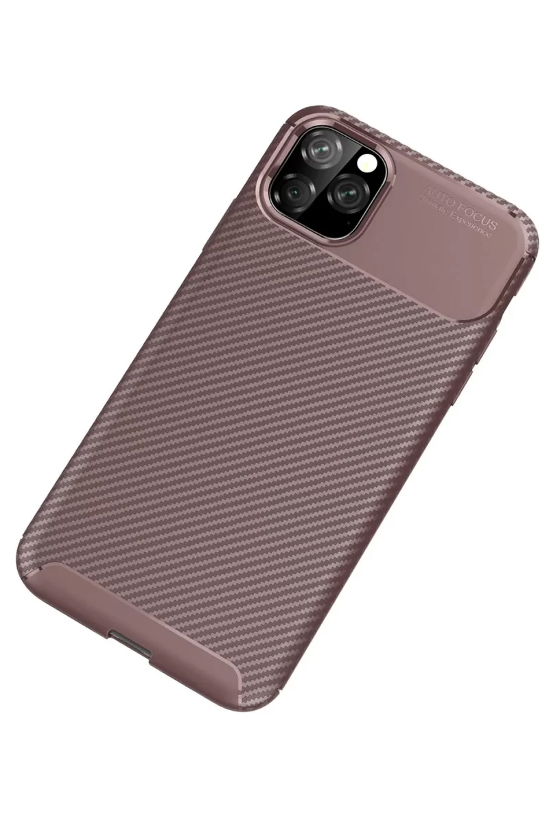 Newface Apple iPhone 11 Pro Kılıf Auto Focus Karbon Kapak - Kahverengi