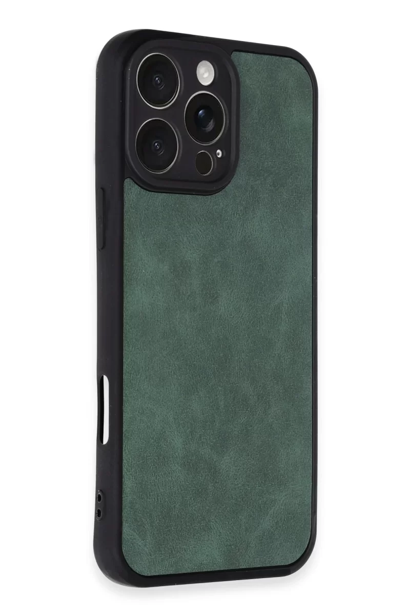 Newface Apple iPhone 16 Pro Max Kılıf Aras Deri Kapak - Koyu Yeşil