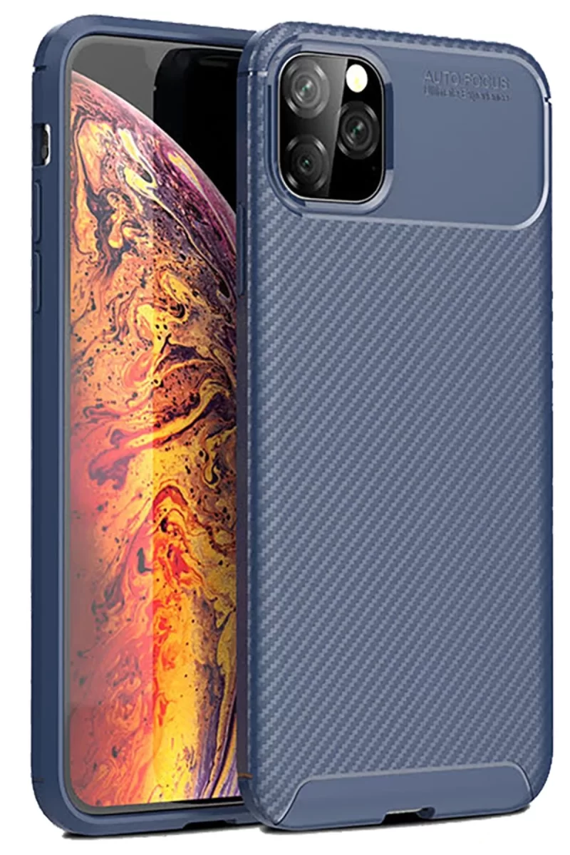 Newface Apple iPhone 11 Pro Kılıf Auto Focus Karbon Kapak - Lacivert