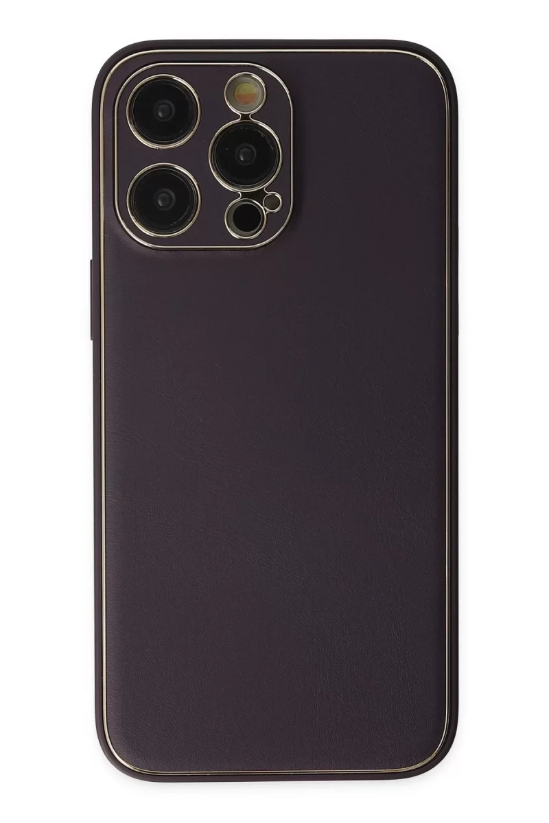 Newface Apple iPhone 13 Pro Max Kılıf Coco Deri Silikon Kapak - Derin Mor