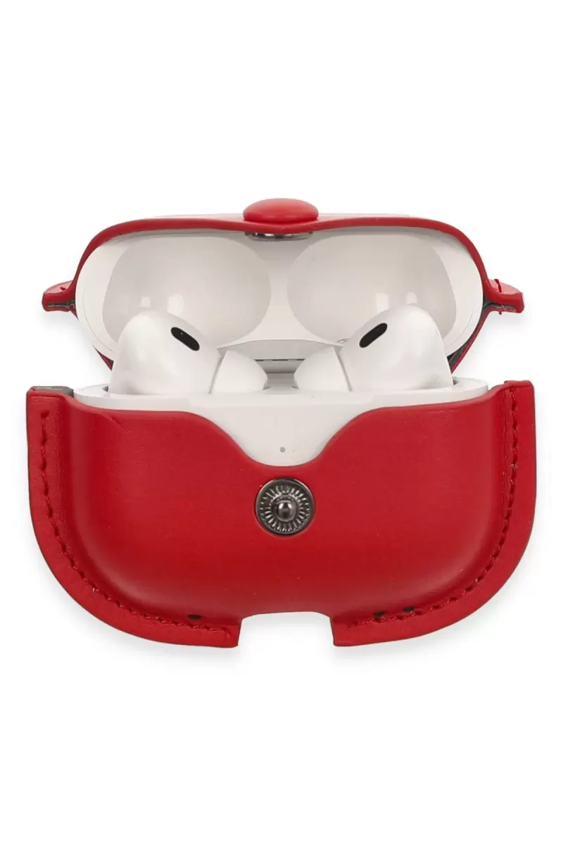 Newface Apple Airpods Pro 2 (2.nesil) Çanta Deri Kılıf - Kırmızı