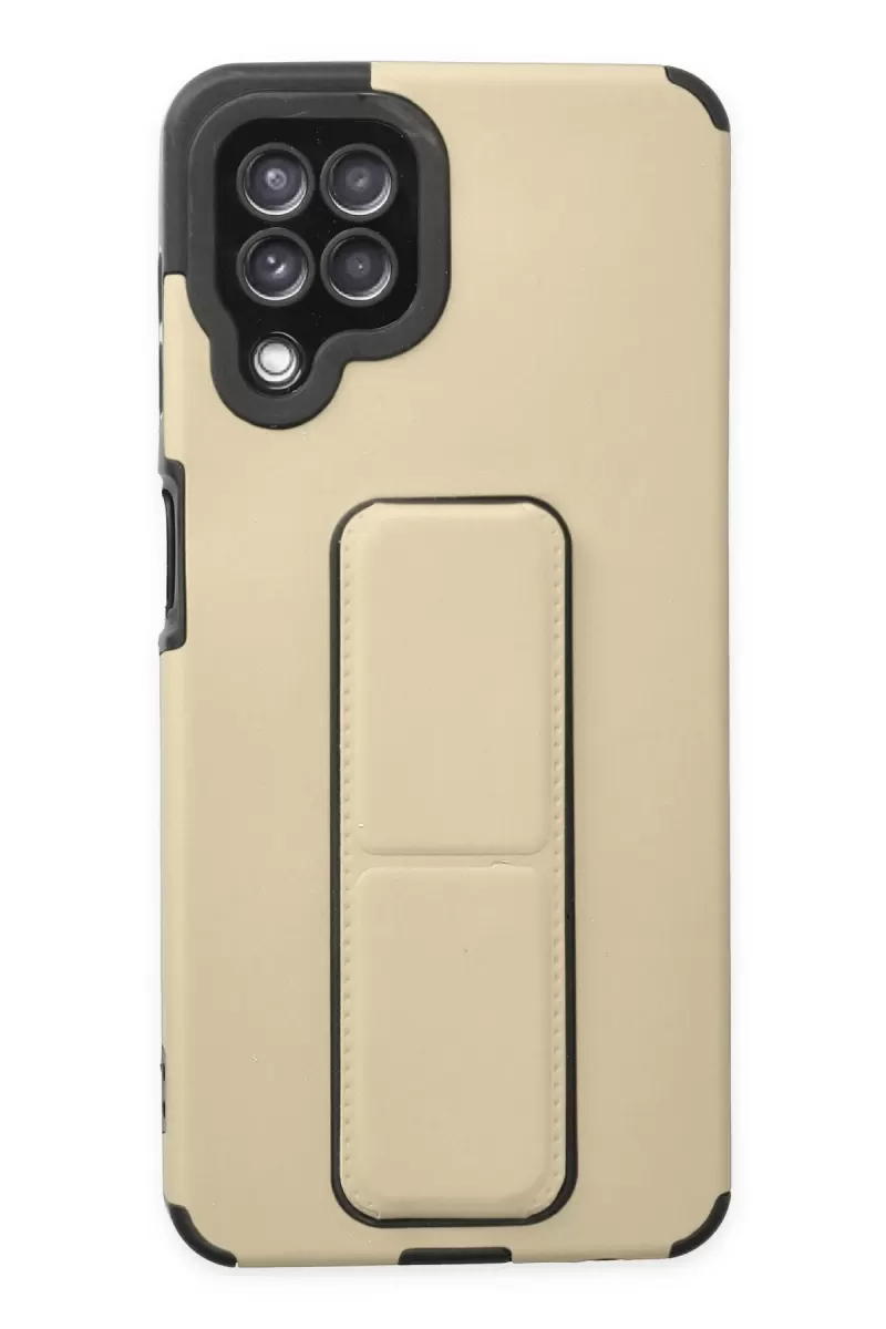Newface Samsung Galaxy A22 Kılıf Mega Standlı Silikon - Gold