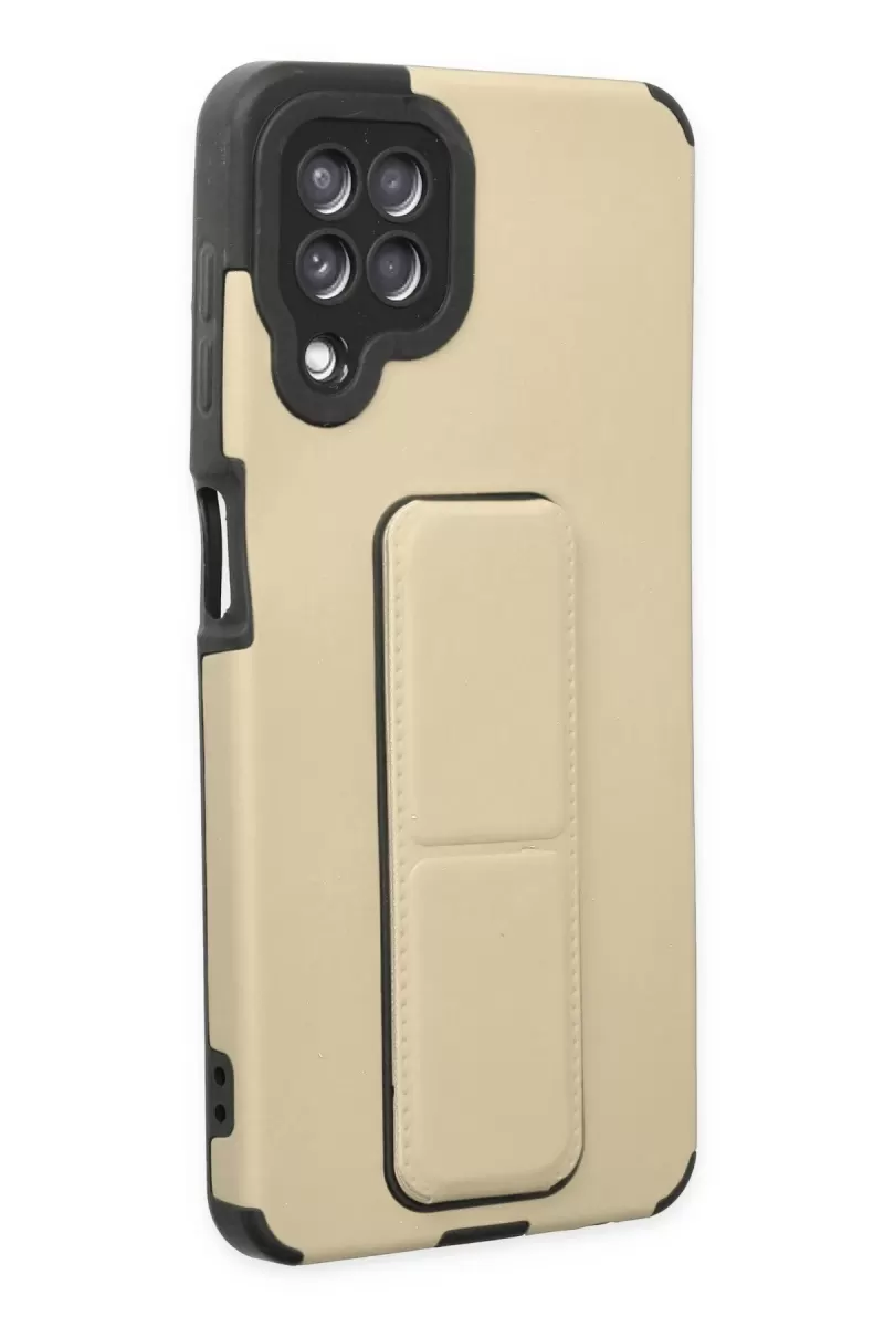 Newface Samsung Galaxy A22 Kılıf Mega Standlı Silikon - Gold