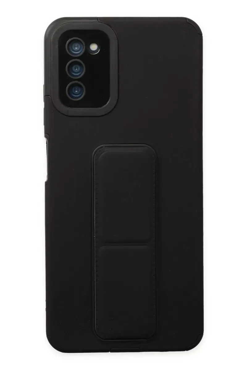 Newface Samsung Galaxy A03S Kılıf Mega Standlı Silikon - Siyah