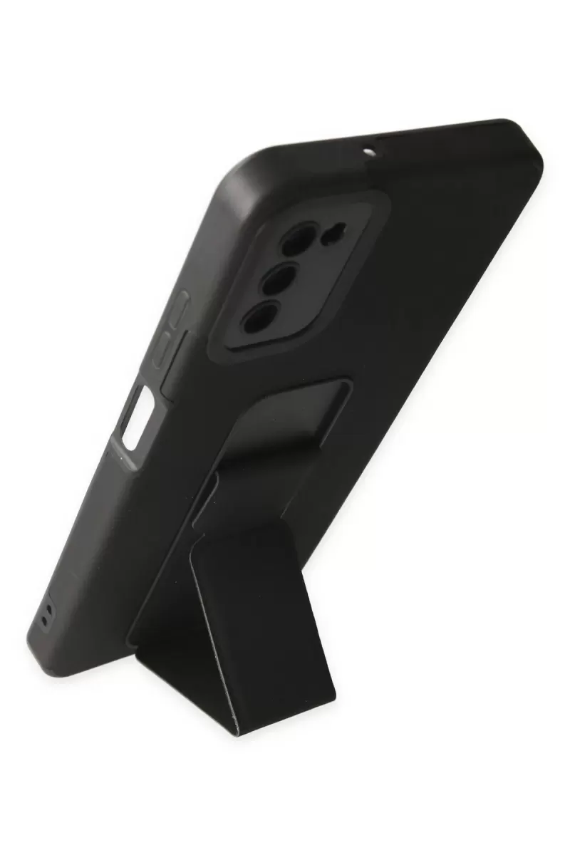 Newface Samsung Galaxy A03S Kılıf Mega Standlı Silikon - Siyah