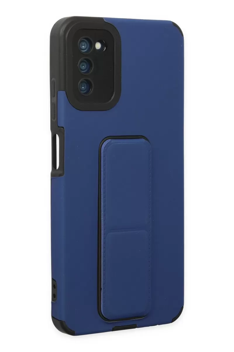 Newface Samsung Galaxy A03S Kılıf Mega Standlı Silikon - Mavi