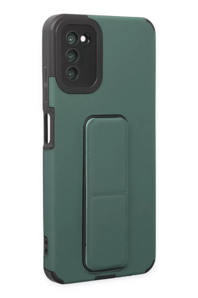 Newface Samsung Galaxy A03S Kılıf Mega Standlı Silikon - Yeşil