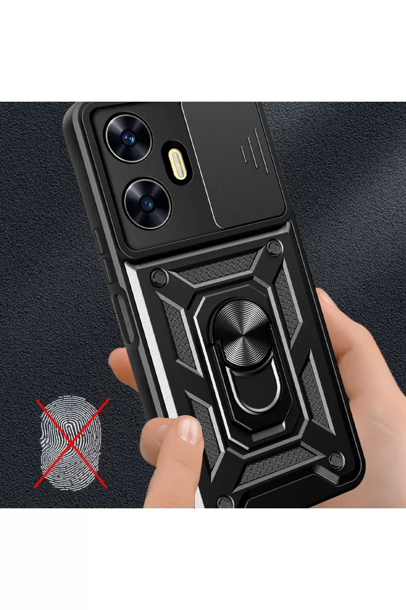 Newface Realme C55 Kılıf Pars Lens Yüzüklü Silikon - Kırmızı