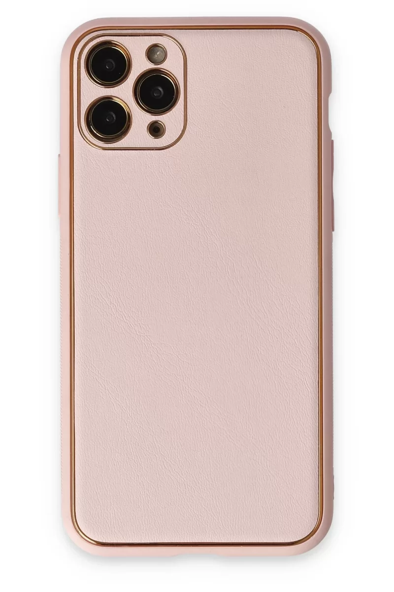 Newface Apple iPhone 11 Pro Max Kılıf Coco Deri Silikon Kapak - Pudra