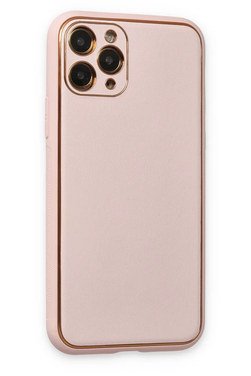 Newface Apple iPhone 11 Pro Max Kılıf Coco Deri Silikon Kapak - Pudra