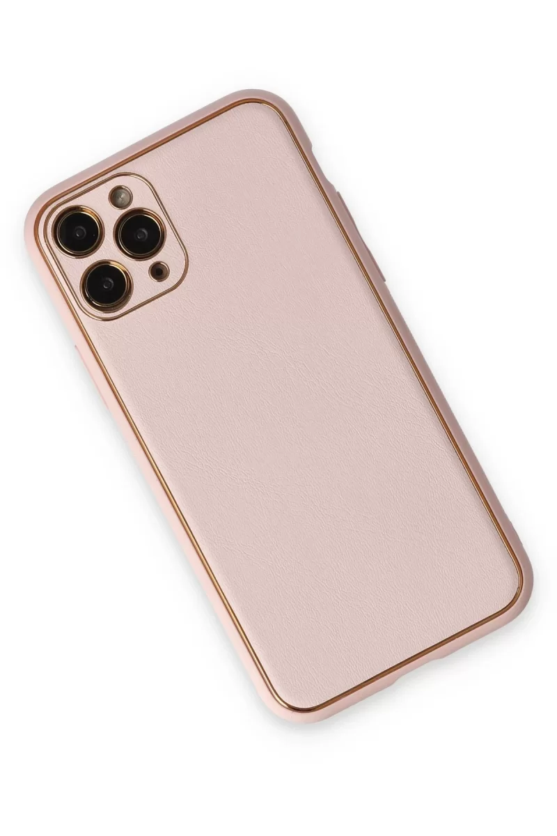 Newface Apple iPhone 11 Pro Max Kılıf Coco Deri Silikon Kapak - Pudra