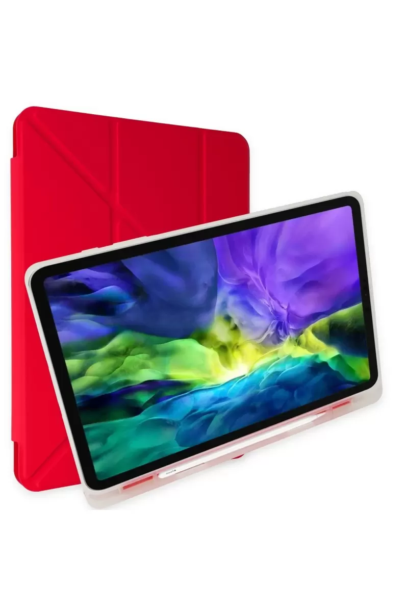 Newface Samsung Galaxy P610 Tab S6 Lite 10.4 Kılıf Kalemlikli Mars Tablet Kılıfı - Kırmızı
