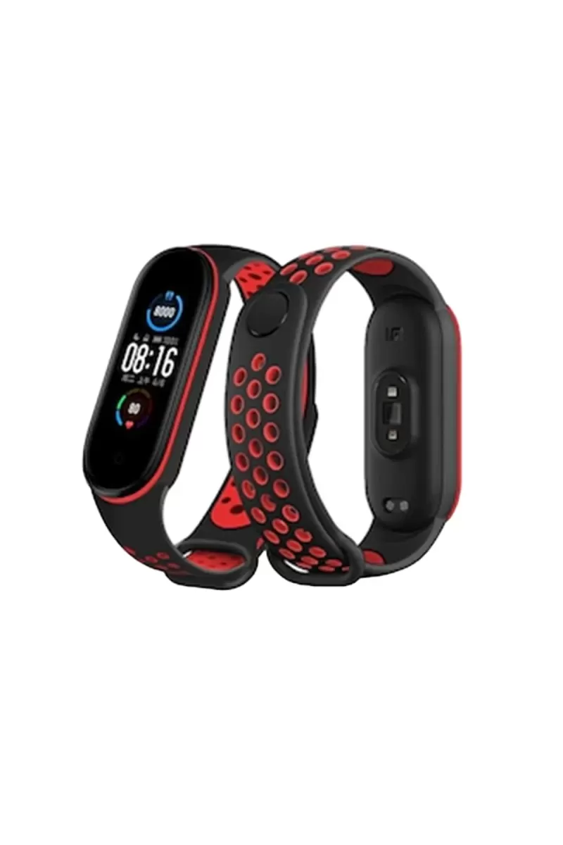 Newface Xiaomi Mi Band 4 Spor Delikli Kordon - Siyah-Kırmızı
