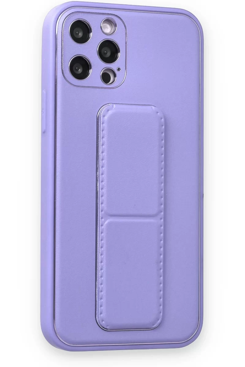 Newface Apple iPhone 12 Pro Kılıf Coco Deri Standlı Kapak - Koyu Lila