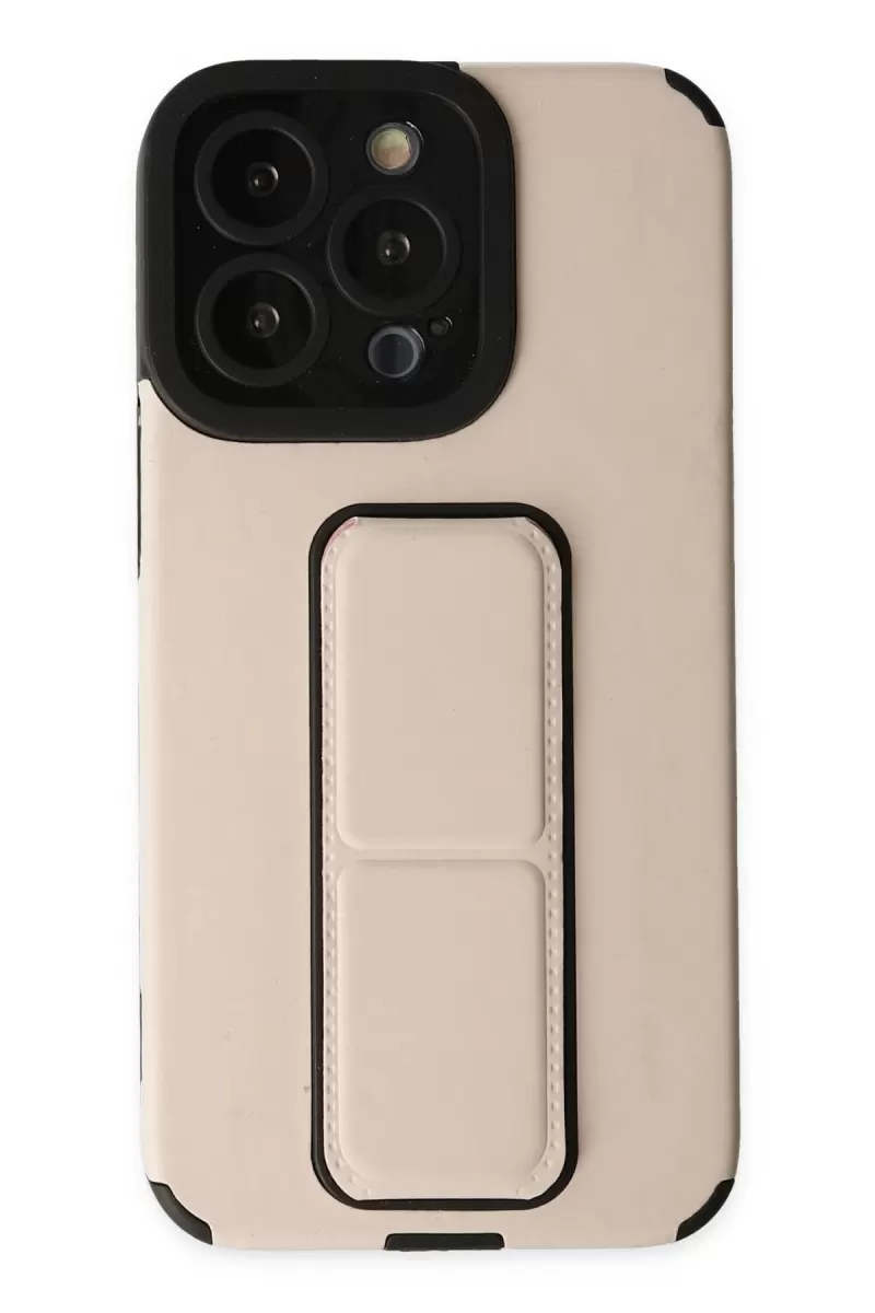 Newface Apple iPhone 13 Pro Kılıf Mega Standlı Silikon - Gold