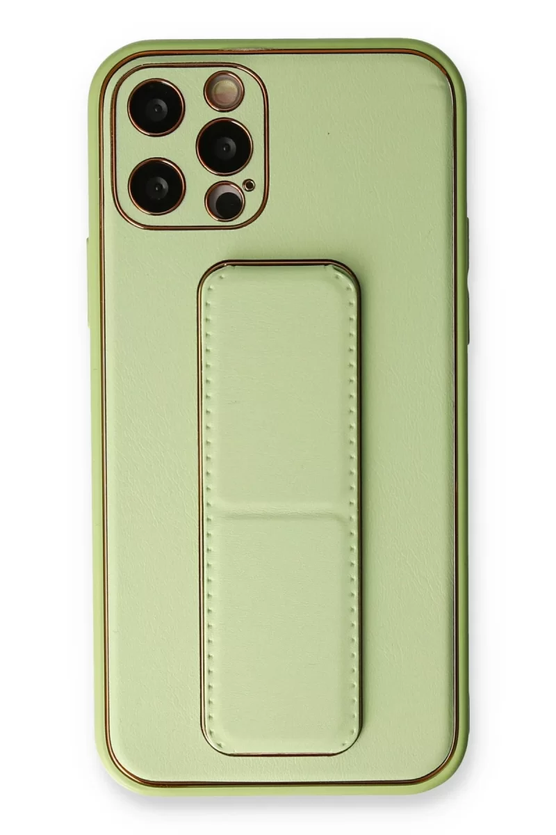 Newface Apple iPhone 12 Pro Kılıf Coco Deri Standlı Kapak - Su Yeşili