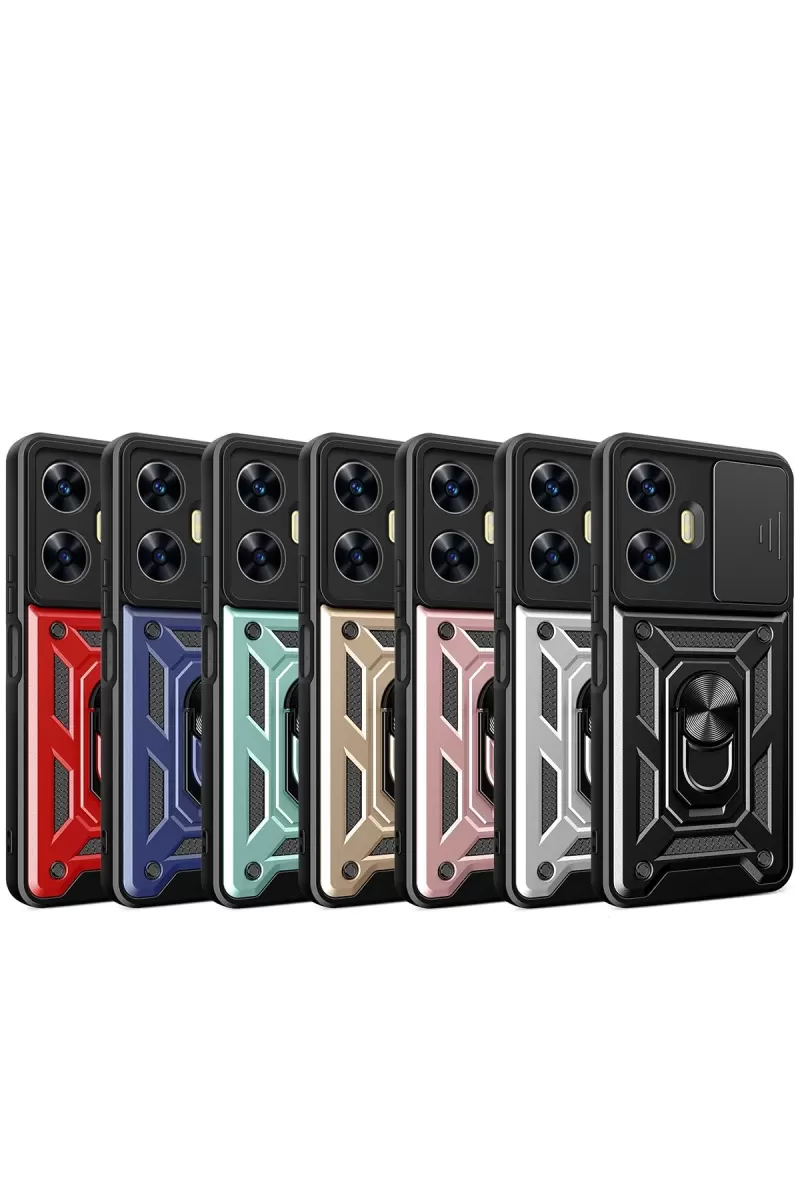Newface Realme C55 Kılıf Pars Lens Yüzüklü Silikon - Yeşil