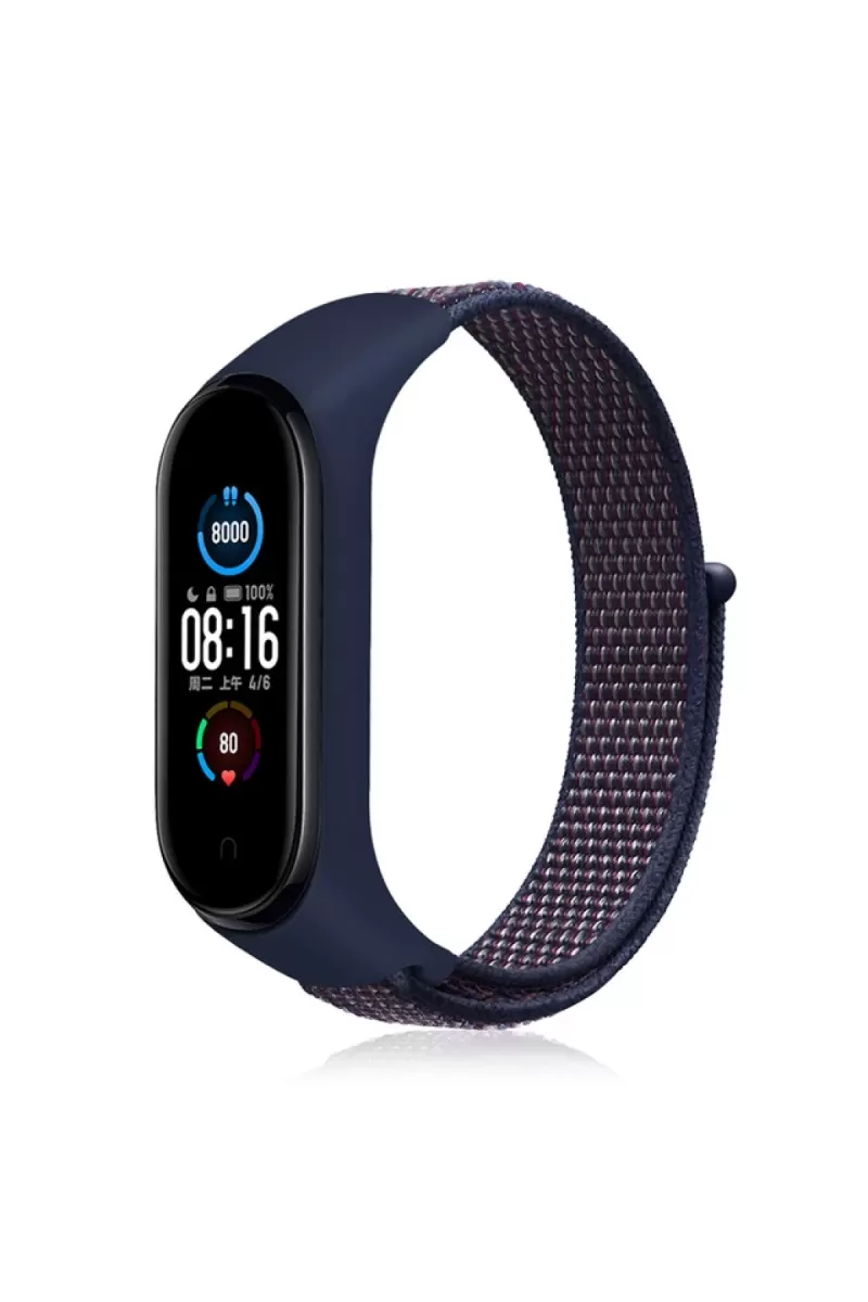 Newface Xiaomi Mi Band 4 Hasırlı Cırtcırtlı Kordon - Lacivert-Mor