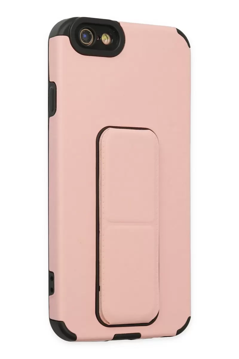 Newface Apple iPhone 6 Kılıf Mega Standlı Silikon - Pudra