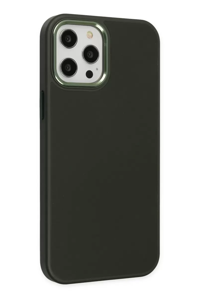 Newface Apple iPhone 12 Pro Max Kılıf Asya Deri Silikon - Koyu Yeşil