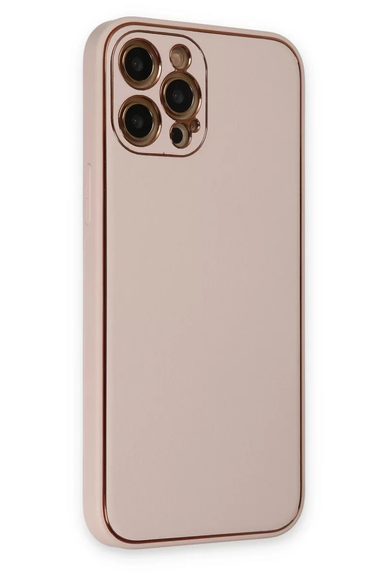 Newface Apple iPhone 12 Pro Max Kılıf Coco Deri Silikon Kapak - Pudra