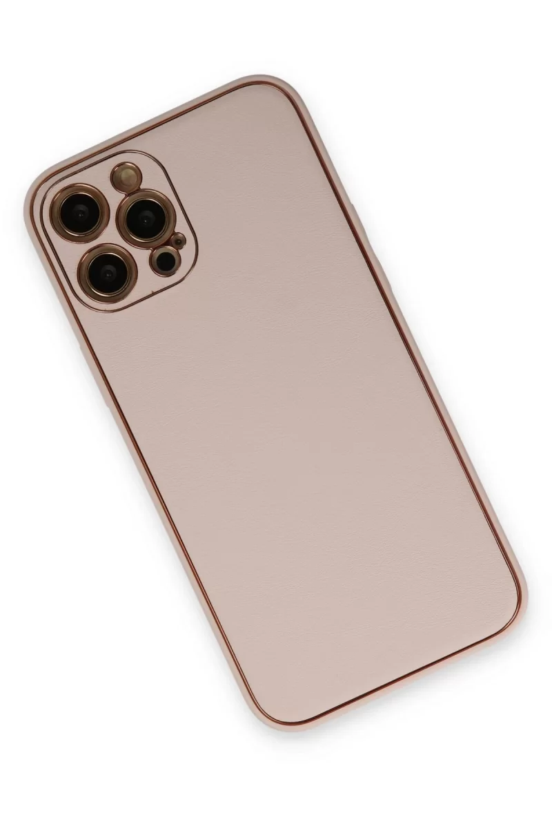 Newface Apple iPhone 12 Pro Max Kılıf Coco Deri Silikon Kapak - Pudra