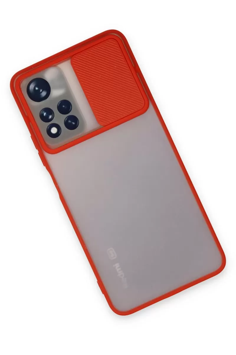 Newface Xiaomi Redmi Note 11T Kılıf Palm Buzlu Kamera Sürgülü Silikon - Kırmızı