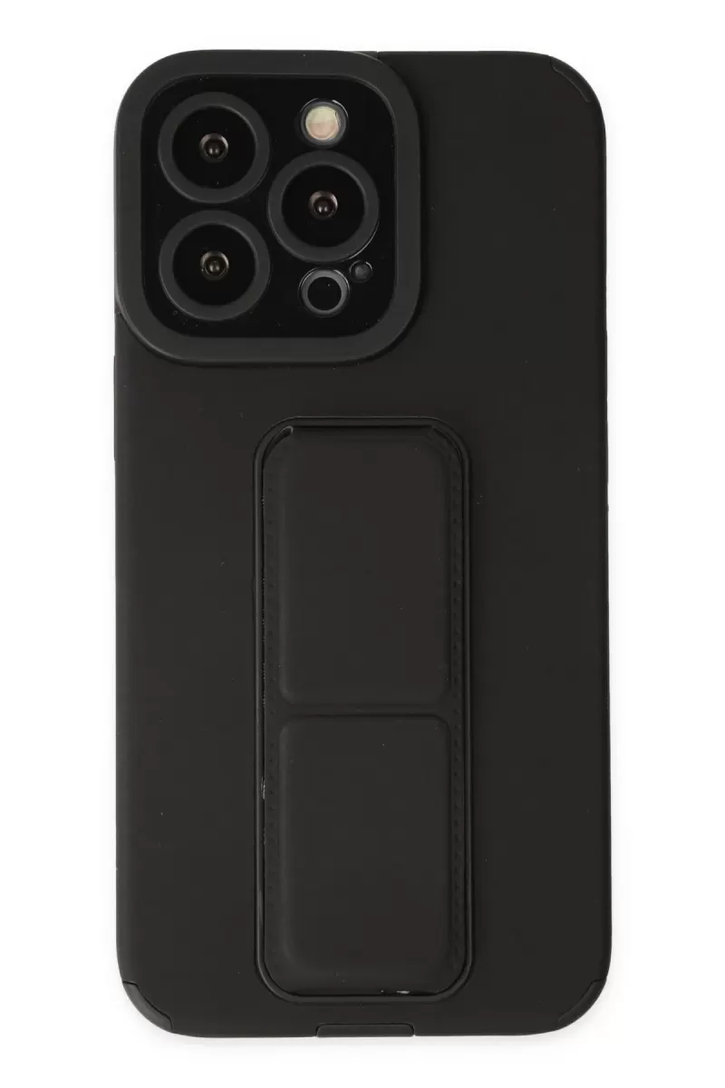 Newface Apple iPhone 13 Pro Max Kılıf Mega Standlı Silikon - Siyah