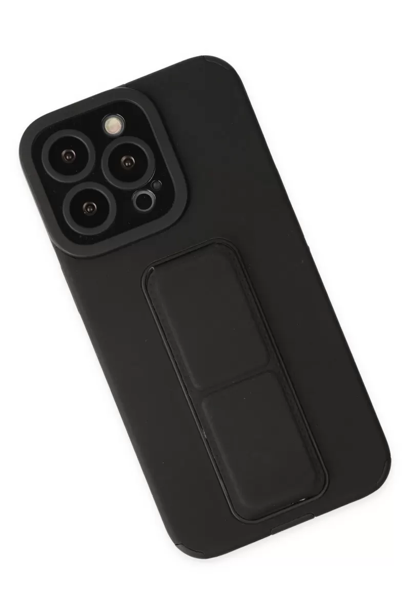 Newface Apple iPhone 13 Pro Max Kılıf Mega Standlı Silikon - Siyah