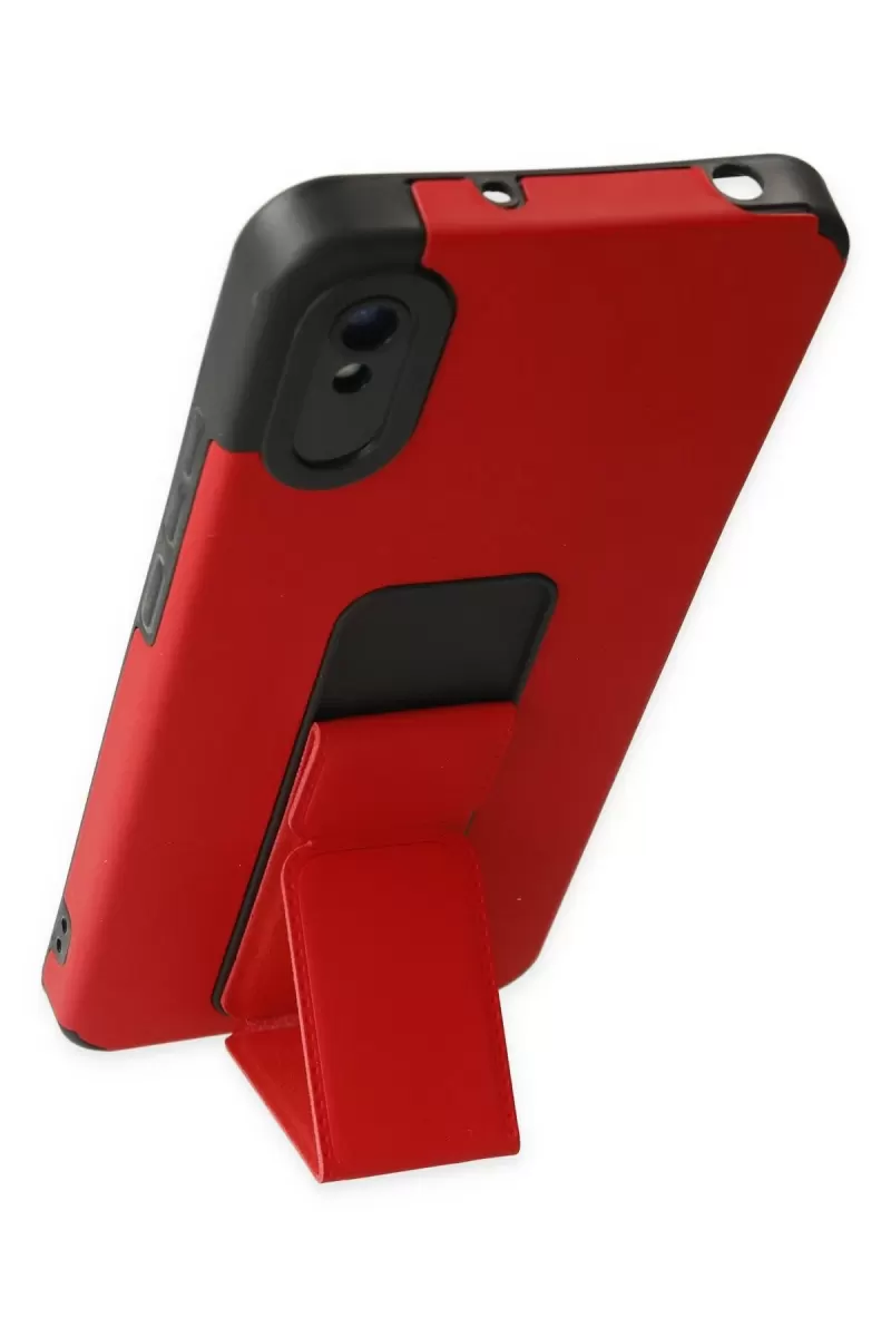 Newface Xiaomi Redmi 9A Kılıf Mega Standlı Silikon - Kırmızı