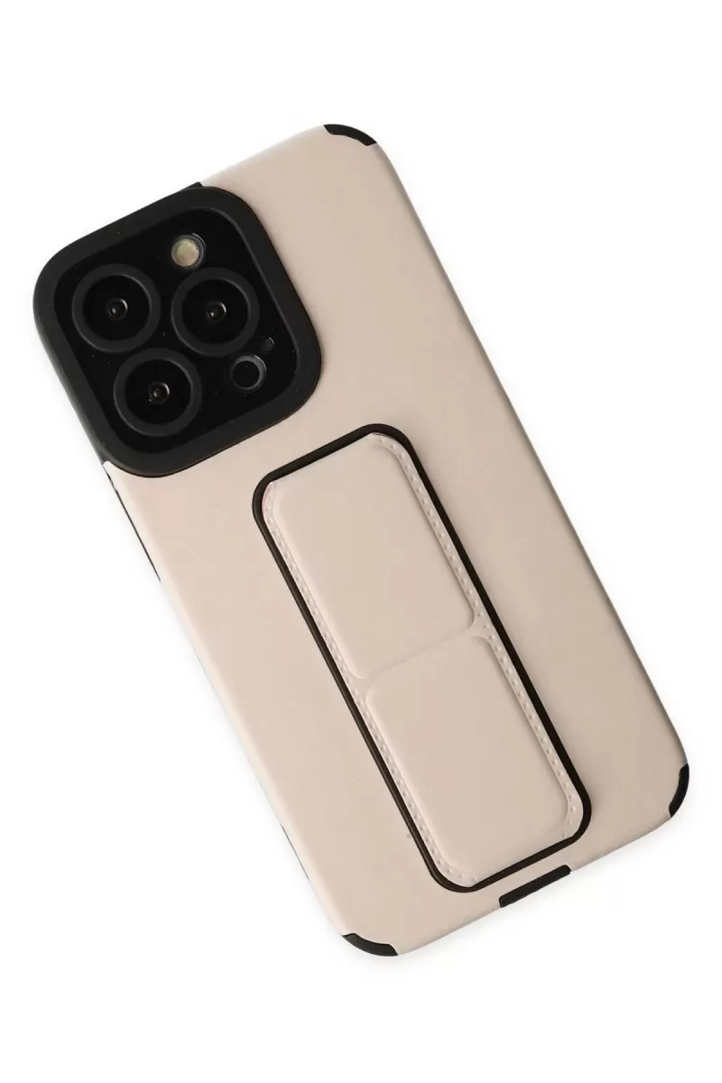 Newface Apple iPhone 13 Pro Max Kılıf Mega Standlı Silikon - Gold